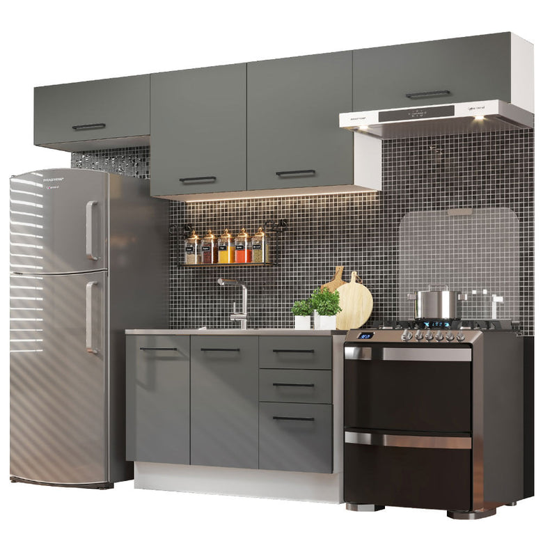 Armário de Cozinha Compacta 280cm Branco/Cinza Agata Madesa 02