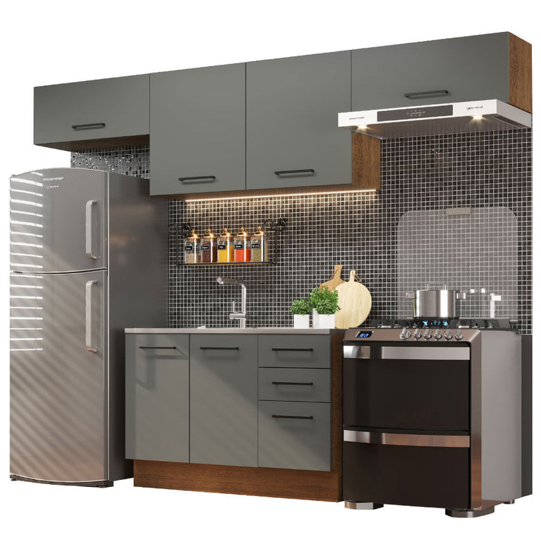 Armário de Cozinha Compacta 280cm Rustic/Cinza Agata Madesa 02