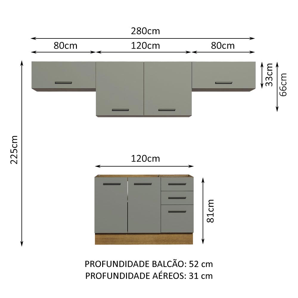 Armário de Cozinha Compacta 280cm Rustic/Cinza Agata Madesa 02