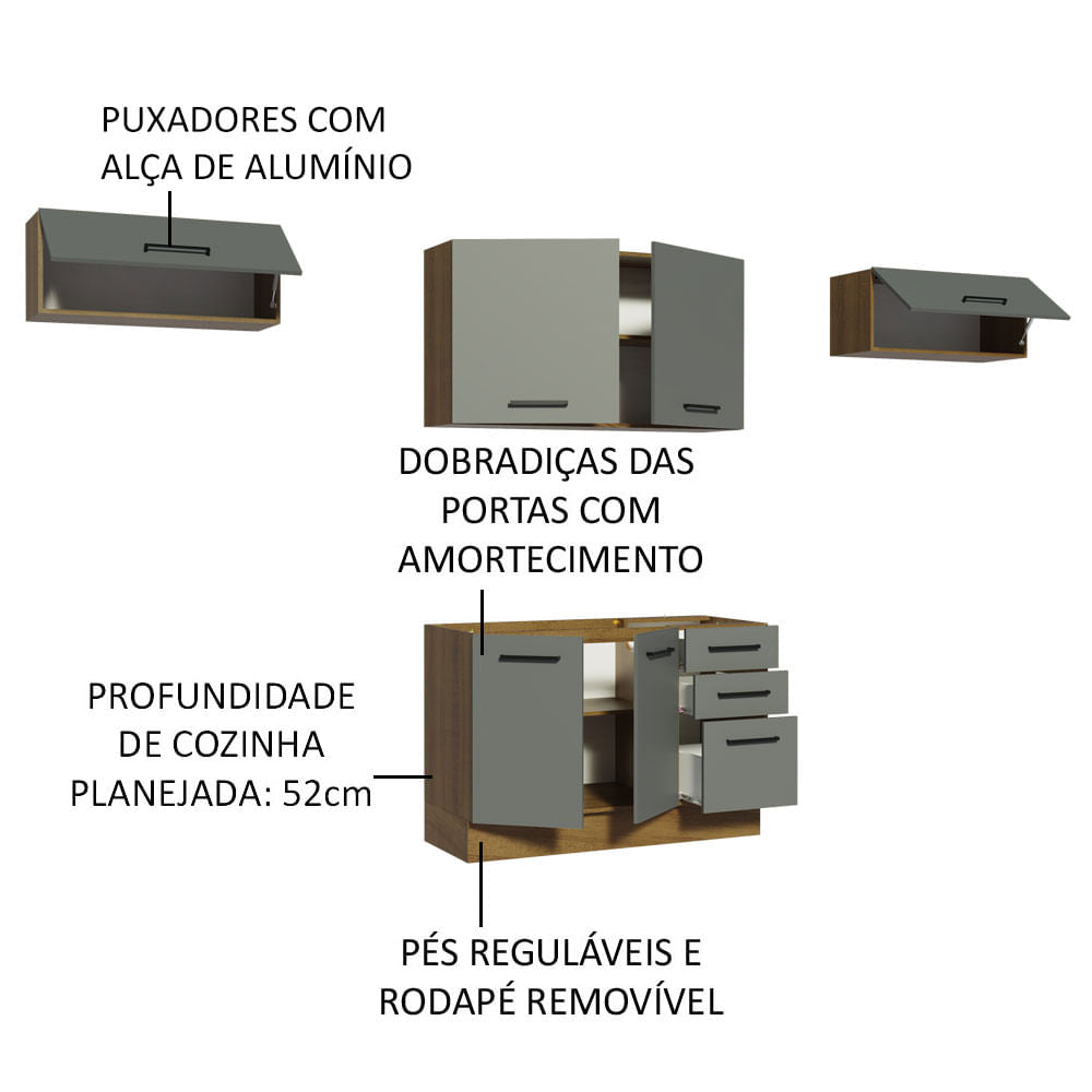 Armário de Cozinha Compacta 280cm Rustic/Cinza Agata Madesa 02