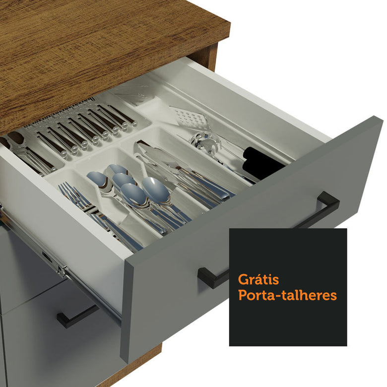 Armário de Cozinha Compacta 280cm Rustic/Cinza Agata Madesa 02