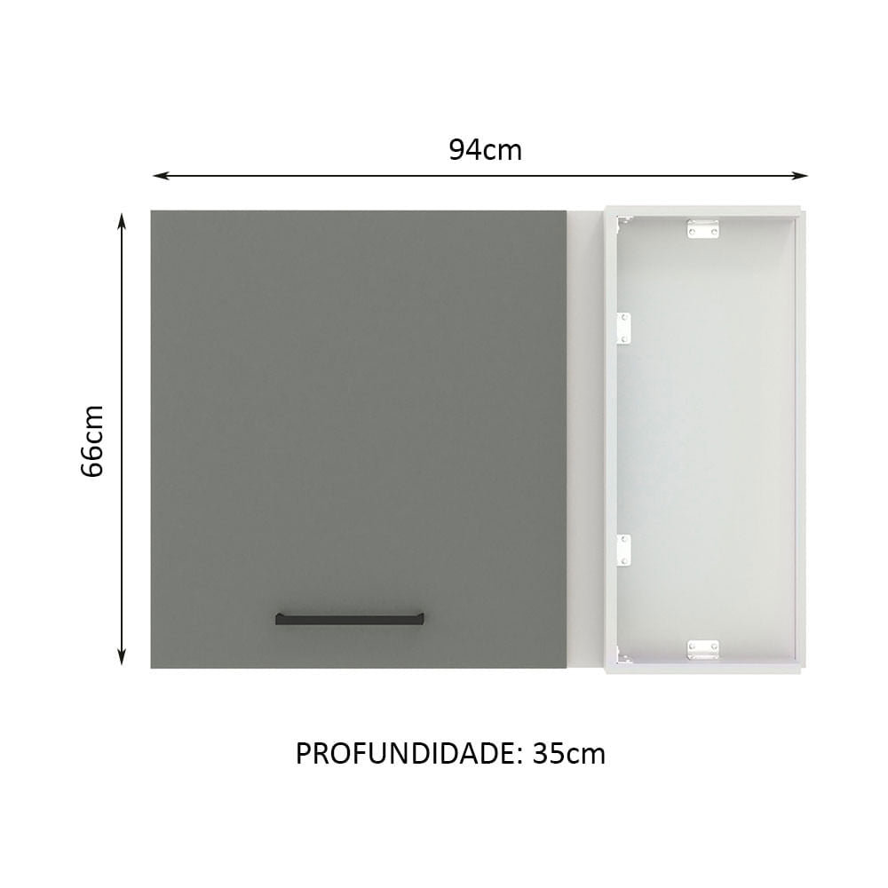 Armário Aéreo de Canto Madesa Agata 1 Porta Branco/Cinza - Branco/Cinza