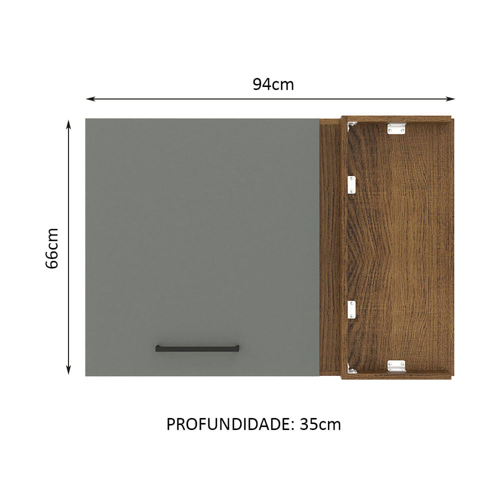 Armário Aéreo de Canto Madesa Agata 1 Porta Rustic/Cinza - Rustic/Cinza