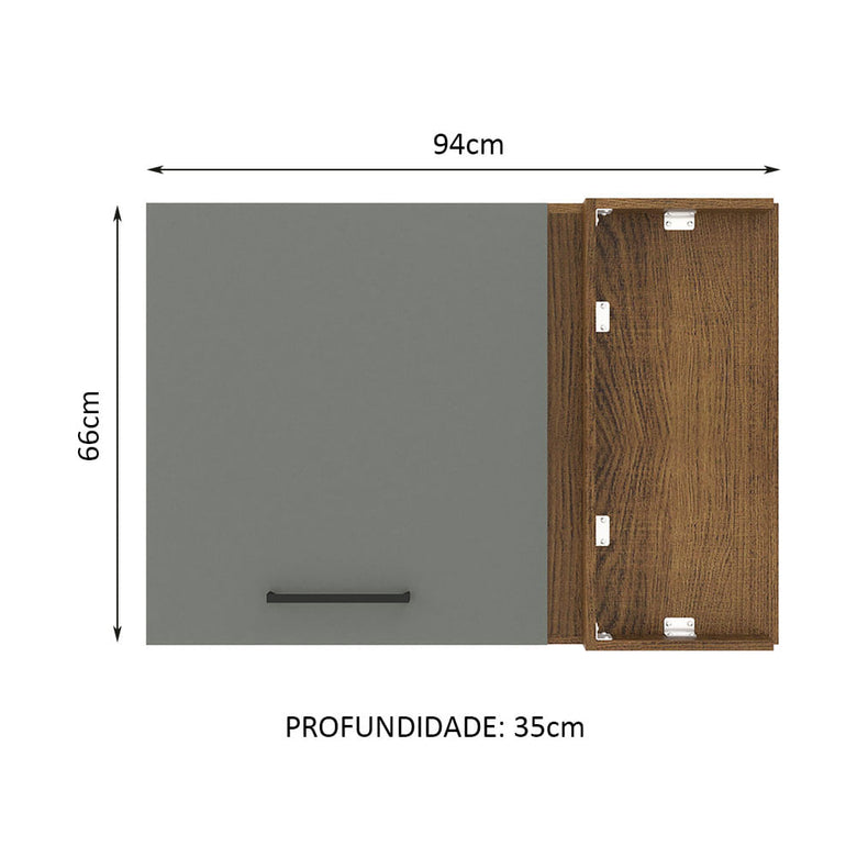 Armário Aéreo de Canto Madesa Agata 1 Porta Rustic/Cinza