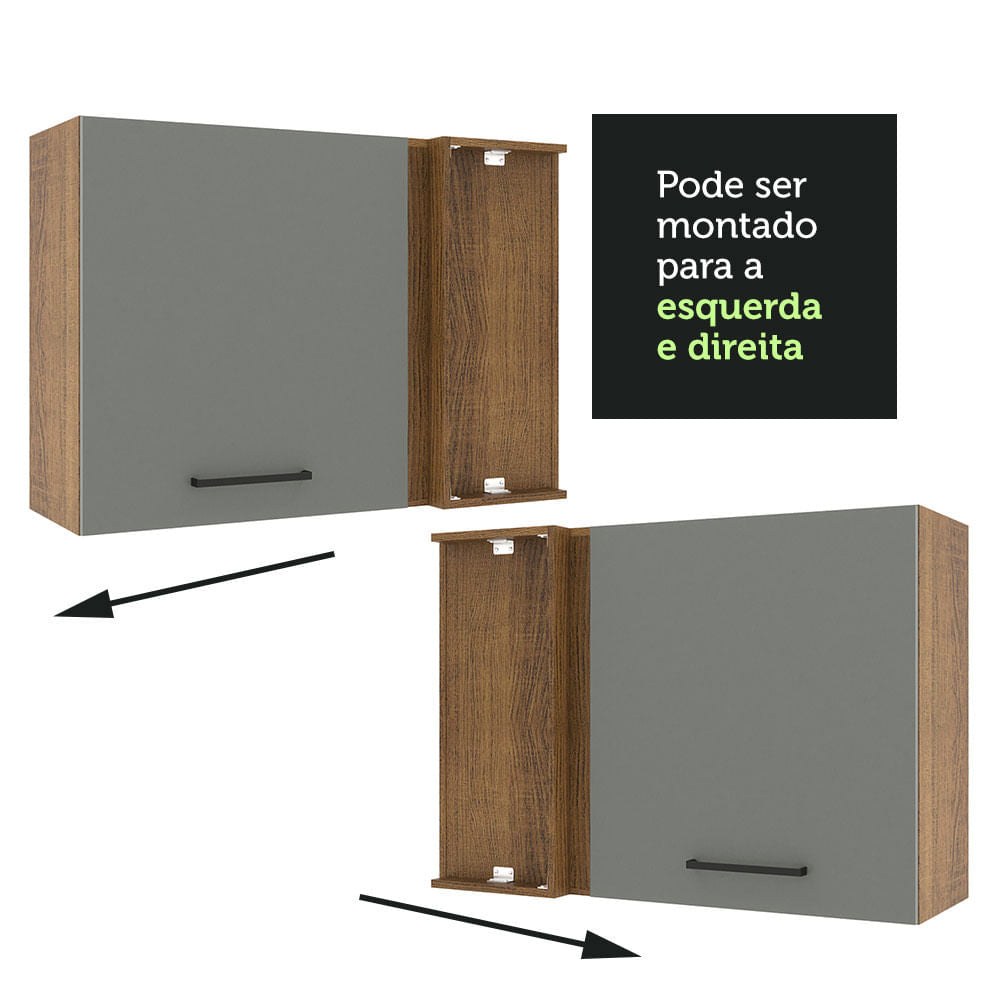 Armário Aéreo de Canto Madesa Agata 1 Porta Rustic/Cinza