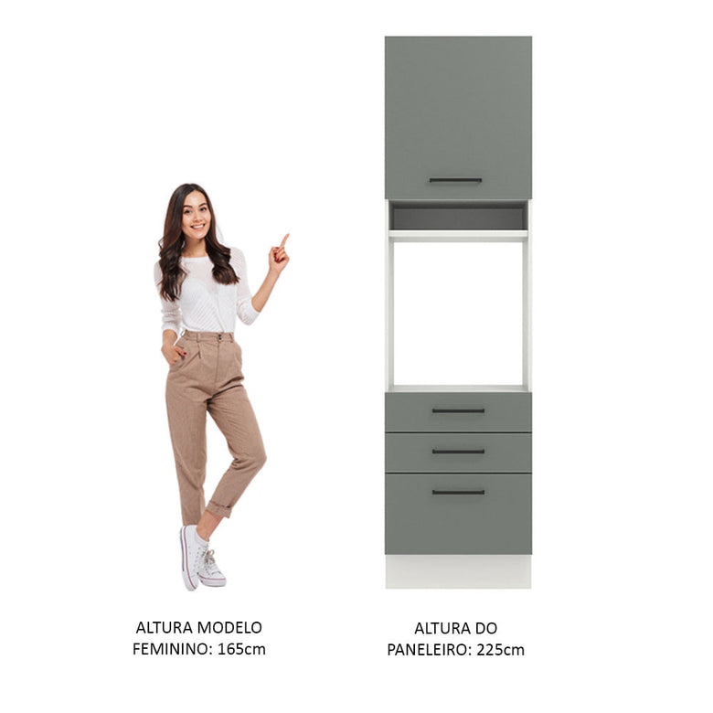 Torre Quente Madesa Agata 60 cm 1 Porta 3 Gavetas Branco/Cinza