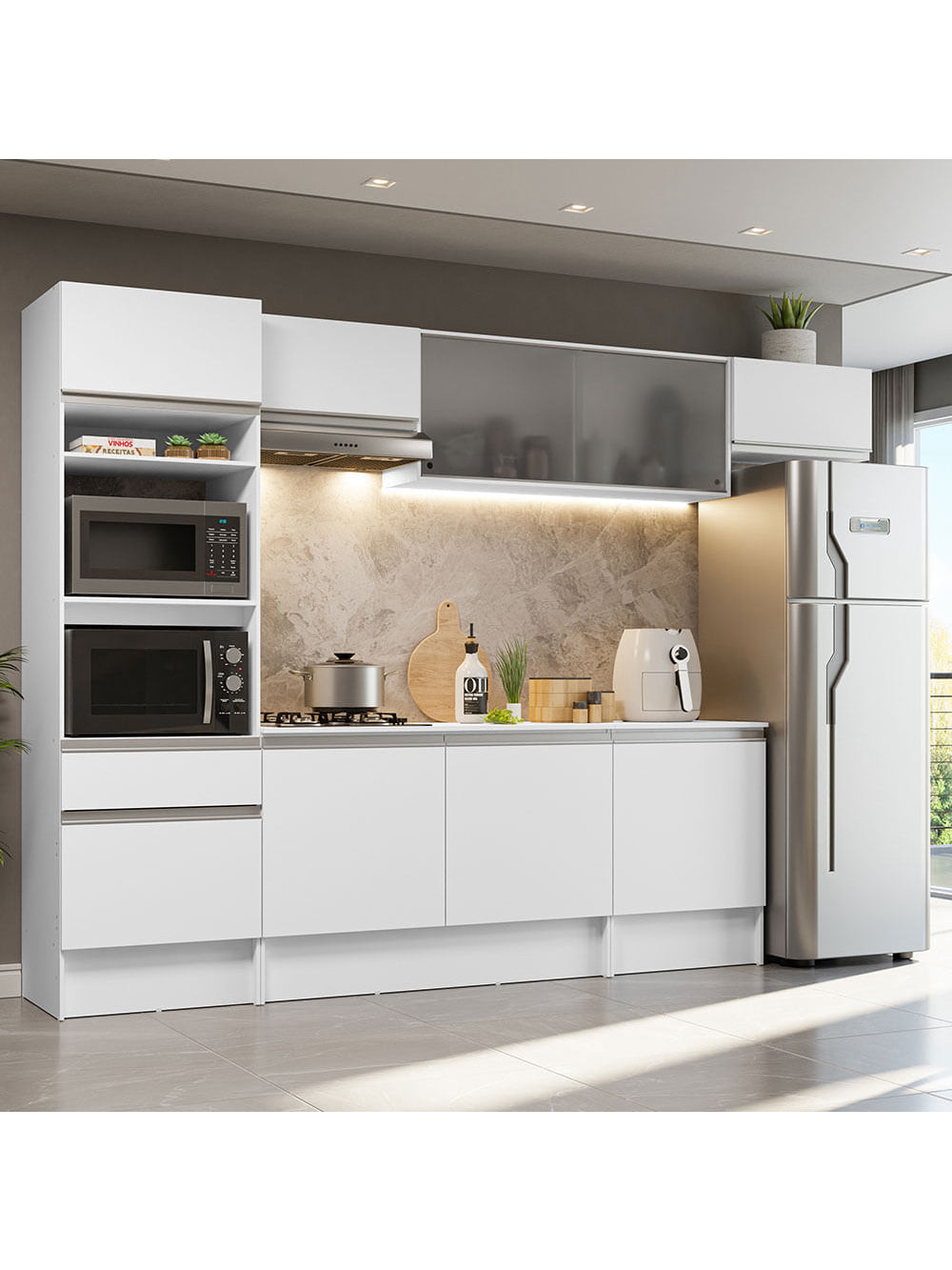 Armário de Cozinha Completa 300cm Branco Topazio Madesa 01 - Branco