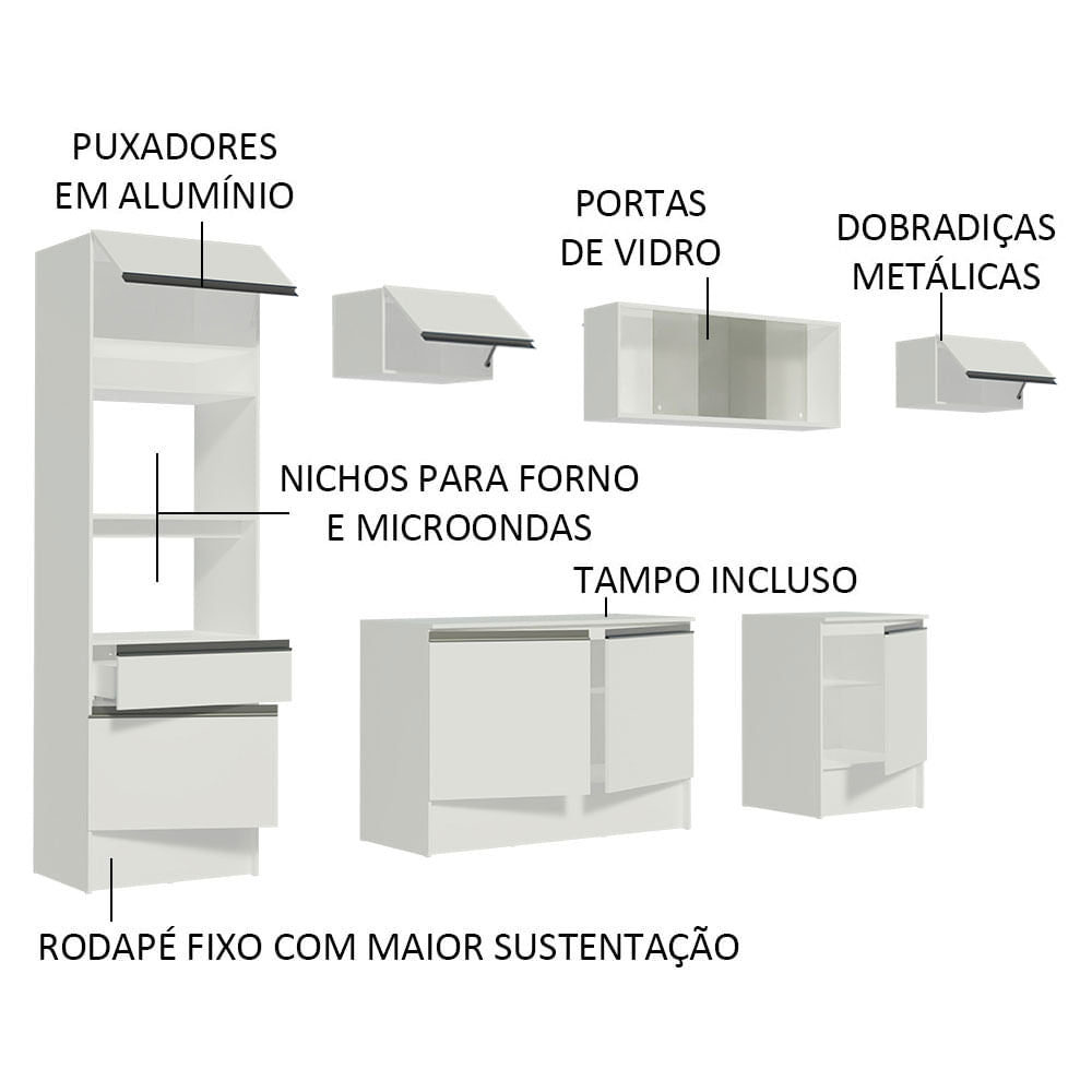 Armário de Cozinha Completa 300cm Branco Topazio Madesa 01