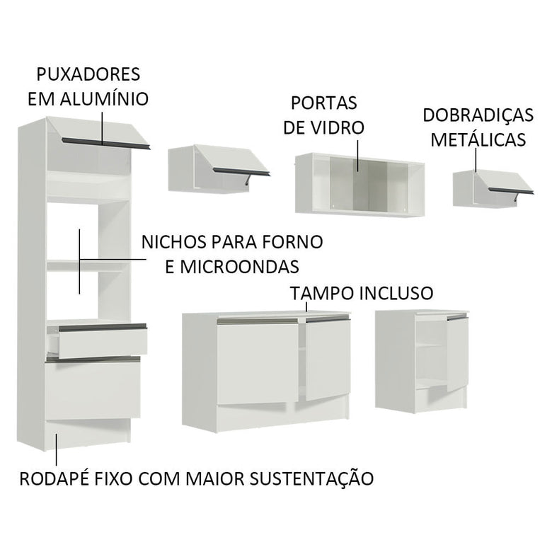 Armário de Cozinha Completa 300cm Branco Topazio Madesa 01