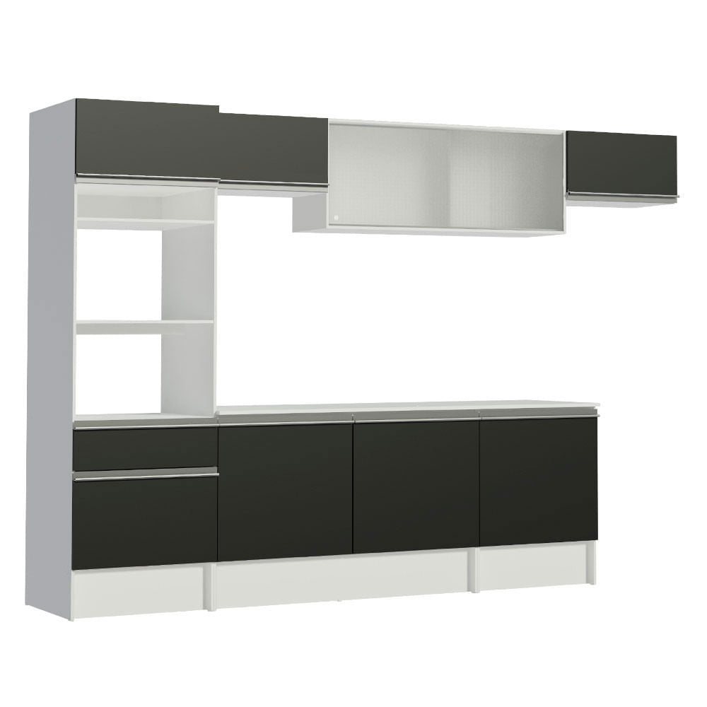 Armário de Cozinha Completa 300cm Branco/Preto Topazio Madesa 01