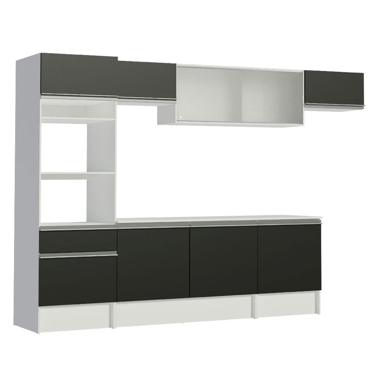 Armário de Cozinha Completa 300cm Branco/Preto Topazio Madesa 01