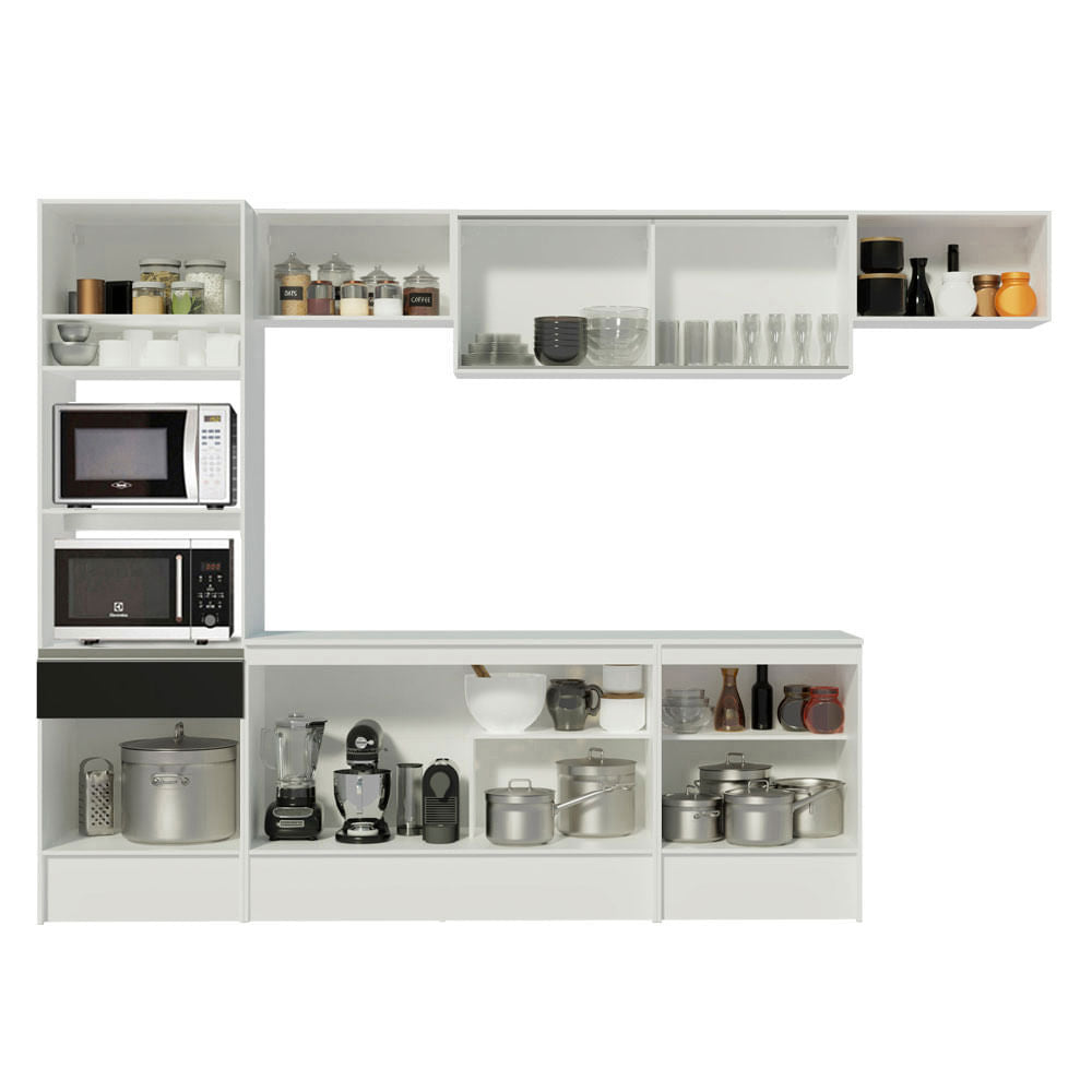 Armário de Cozinha Completa 300cm Branco/Preto Topazio Madesa 01