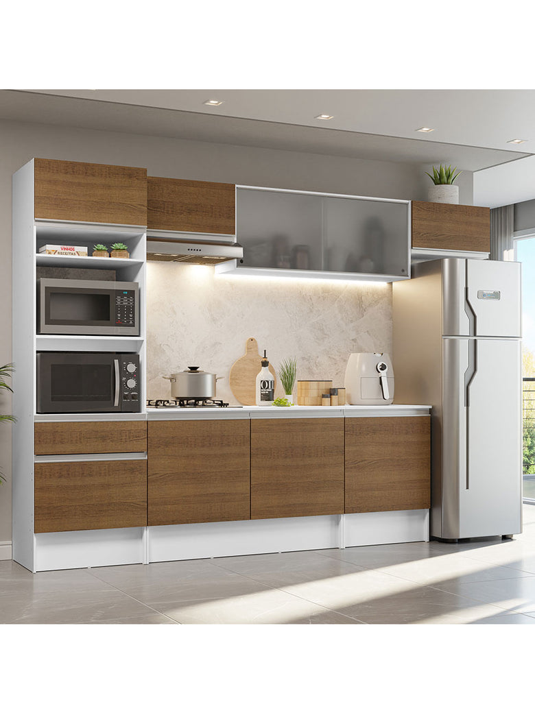 Armário de Cozinha Completa 300cm Branco/Rustic Topazio Madesa 01