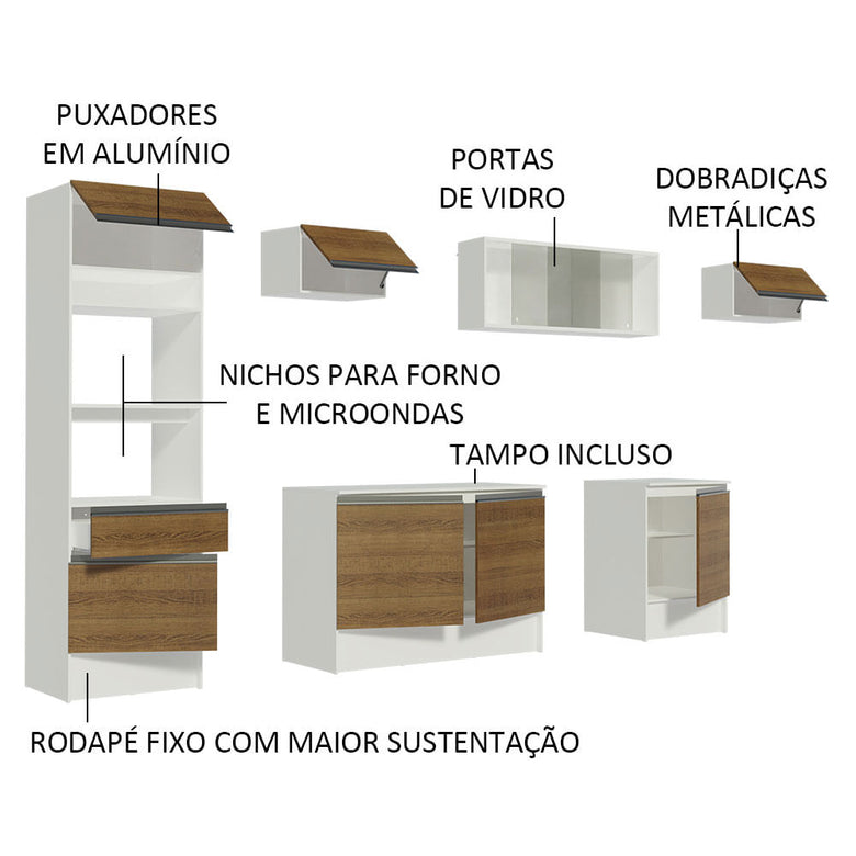 Armário de Cozinha Completa 300cm Branco/Rustic Topazio Madesa 01