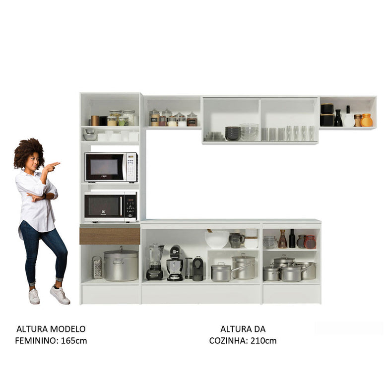 Armário de Cozinha Completa 300cm Branco/Rustic Topazio Madesa 01