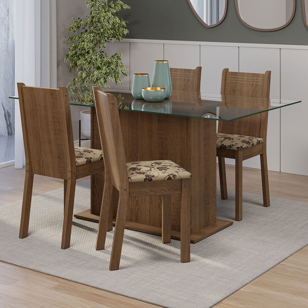 Kit 4 Cadeiras 4290 Madesa Rustic/Bege Marrom - Rustic/Bege Marrom