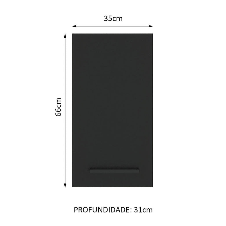 Armário Aéreo Madesa Agata 35 cm 1 Porta Branco/Preto