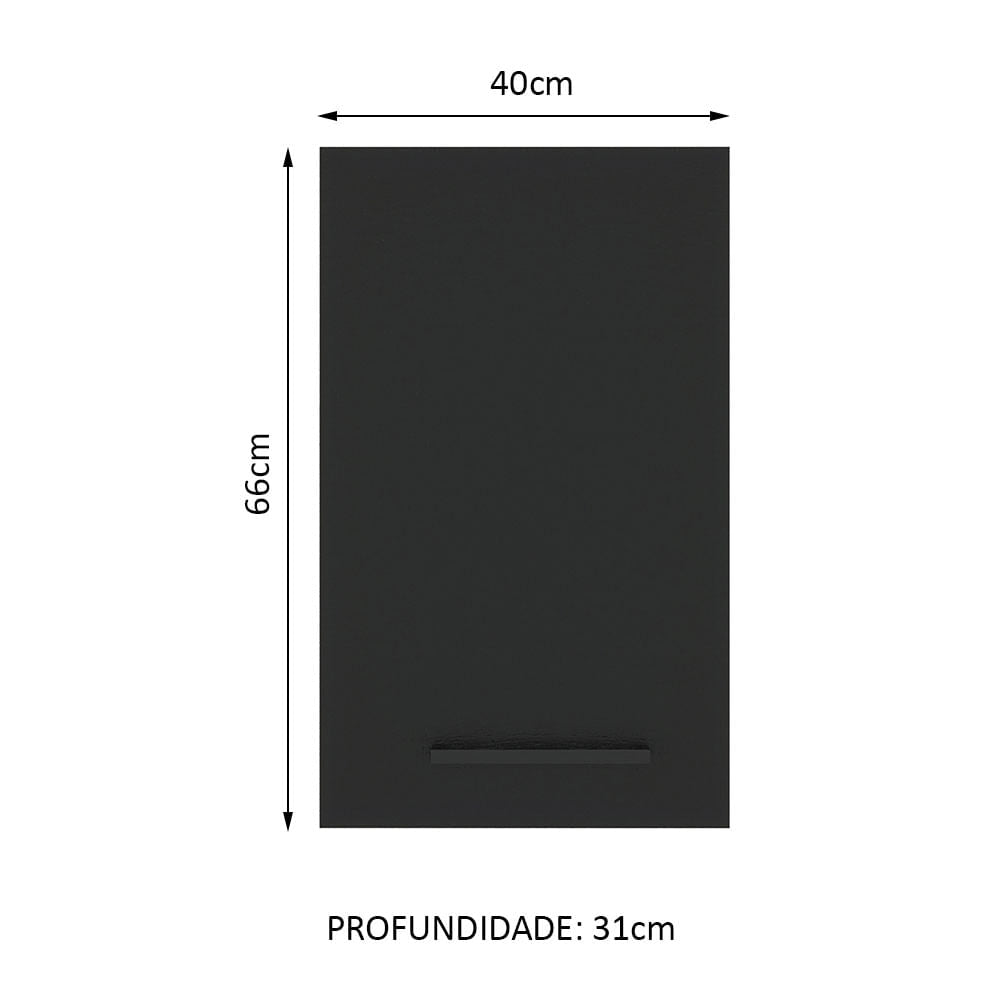 Armário Aéreo Madesa Agata 40 cm 1 Porta Branco/Preto - Branco/Preto