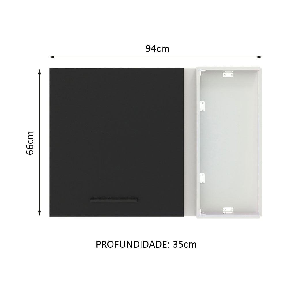 Armário Aéreo de Canto Madesa Agata 1 Porta Branco/Preto - Branco/Preto