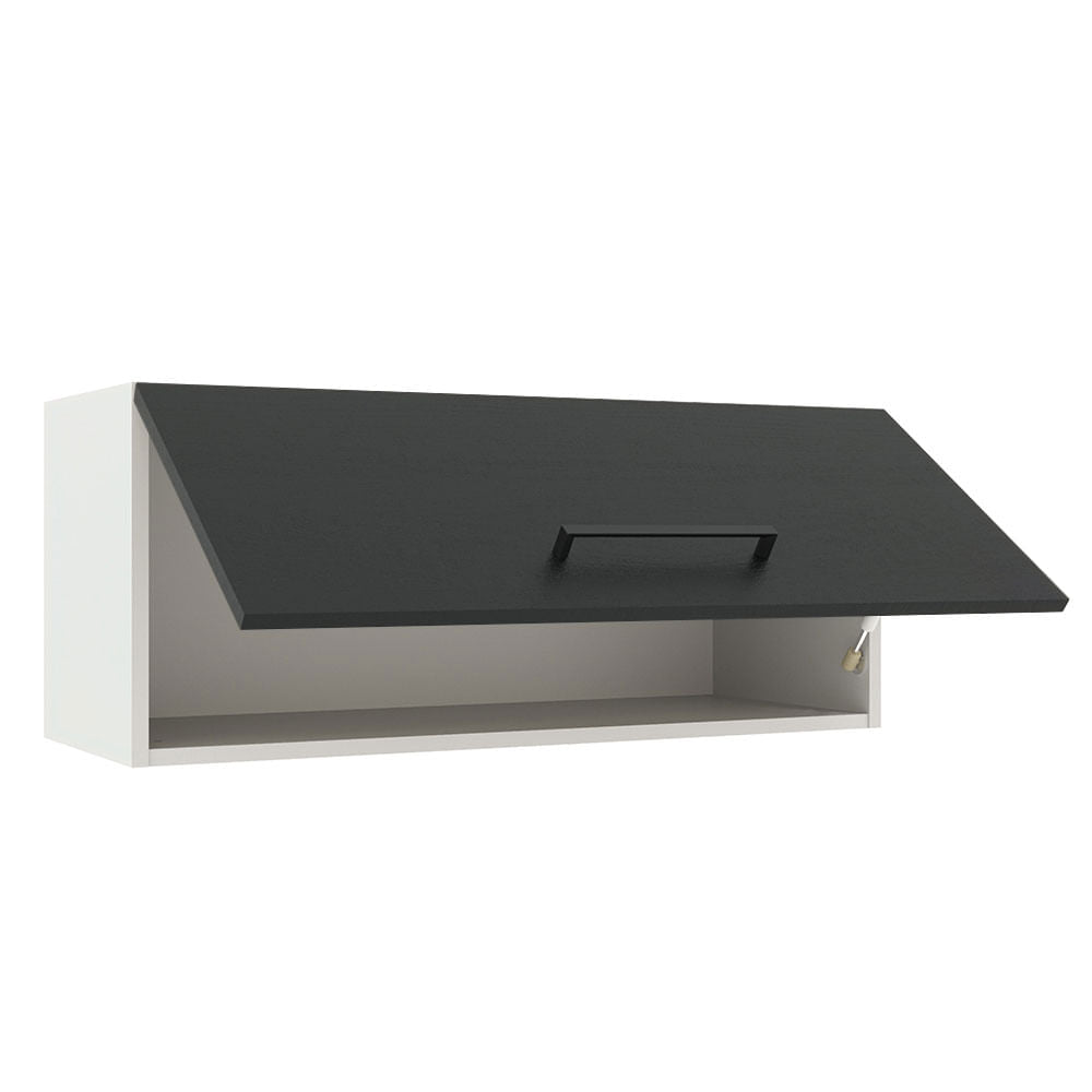 Armário Aéreo Madesa Agata 80 cm 1 Porta Basculante Branco/Preto