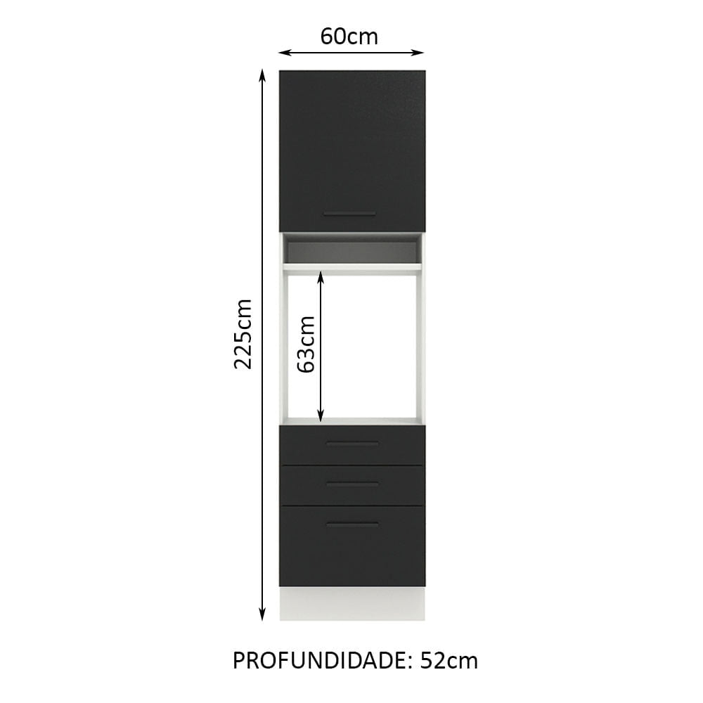 Torre Quente Madesa Agata 60 cm 1 Porta 3 Gavetas Branco/Preto - Branco/Preto