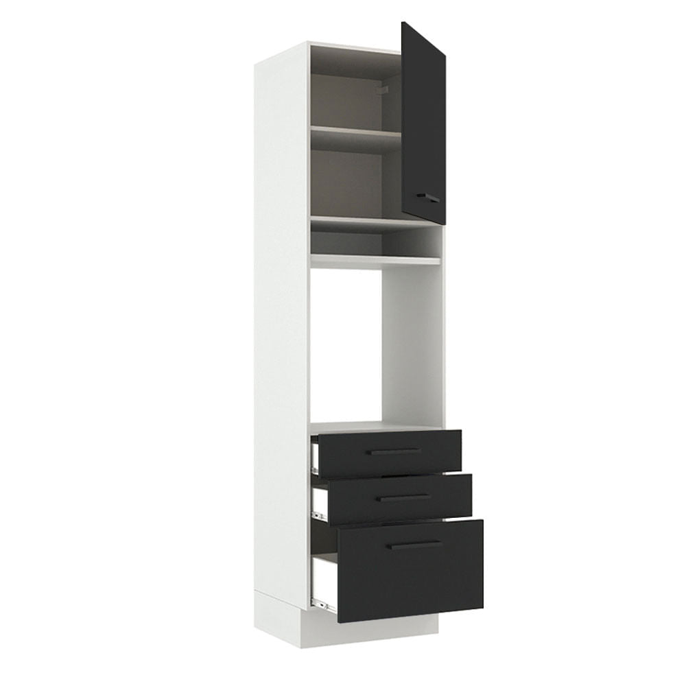 Torre Quente Madesa Agata 60 cm 1 Porta 3 Gavetas Branco/Preto