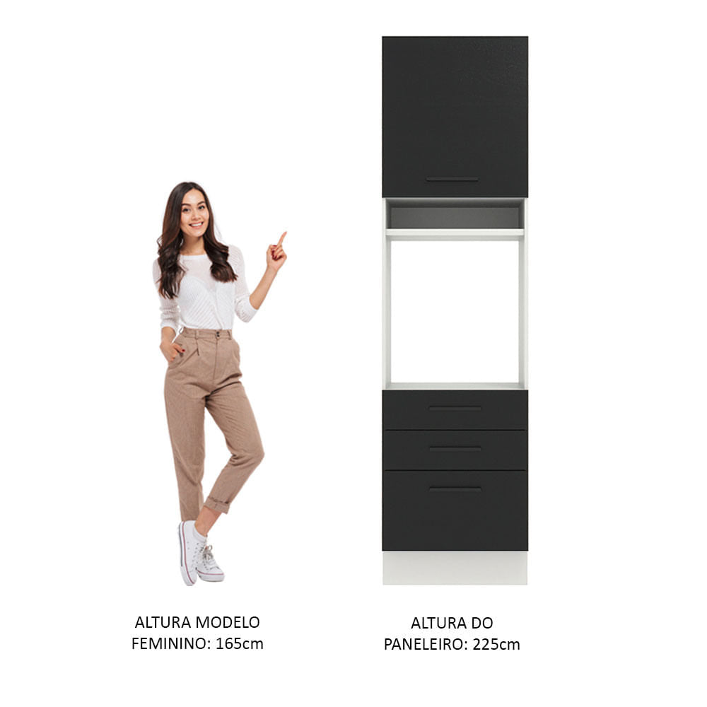 Torre Quente Madesa Agata 60 cm 1 Porta 3 Gavetas Branco/Preto