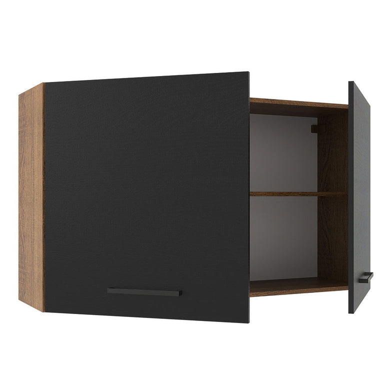 Armário Aéreo Madesa Agata 120 cm 2 Portas Rustic/Preto