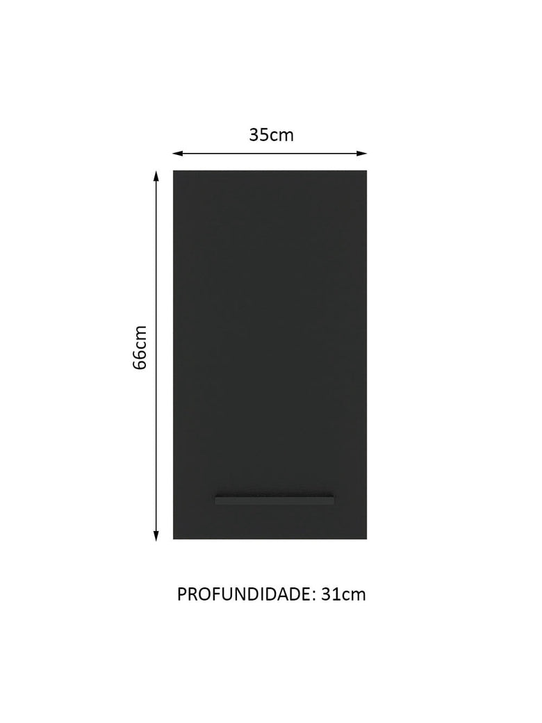 Armário Aéreo Madesa Agata 35 cm 1 Porta Rustic/Preto