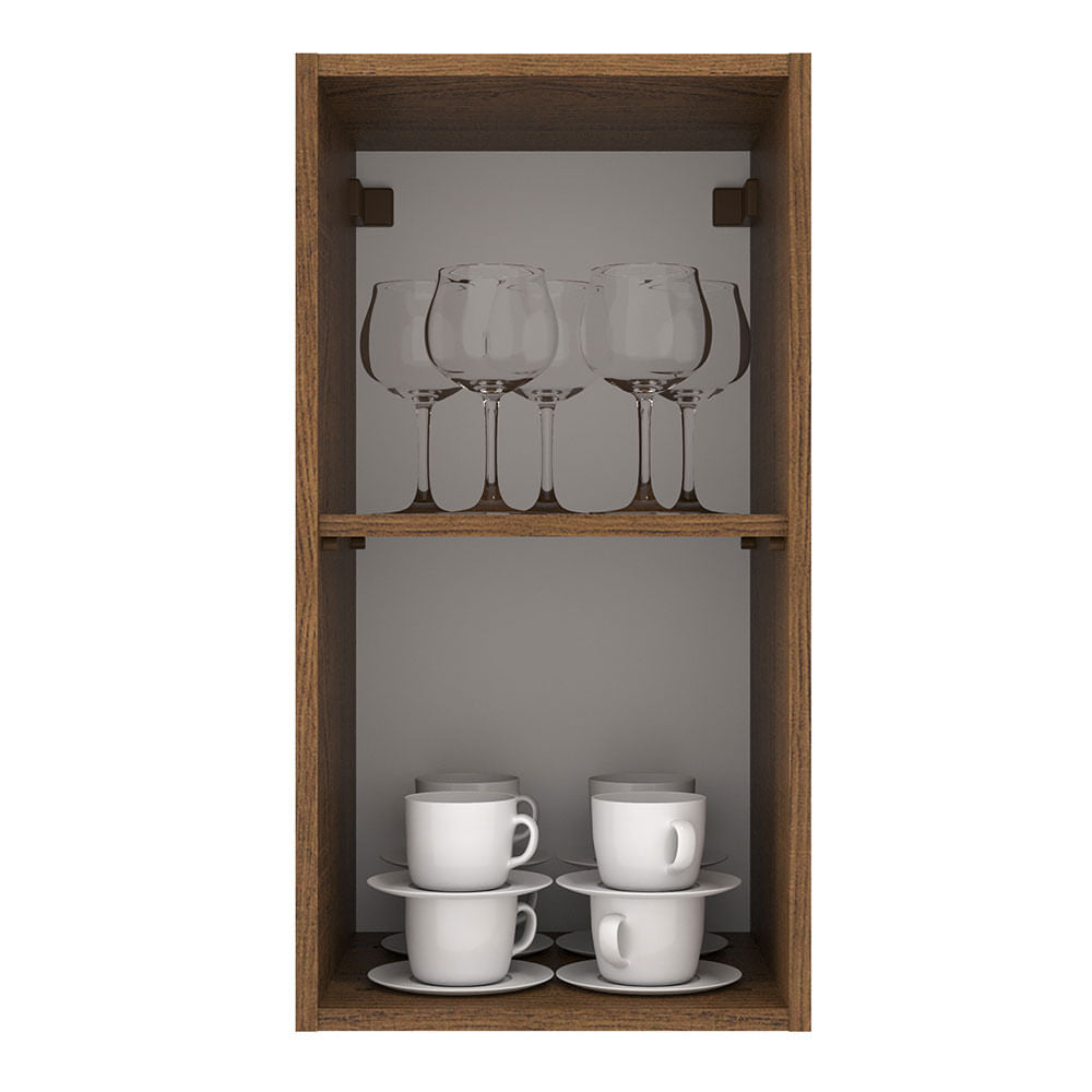 Armário Aéreo Madesa Agata 35 cm 1 Porta Rustic/Preto - Rustic/Preto