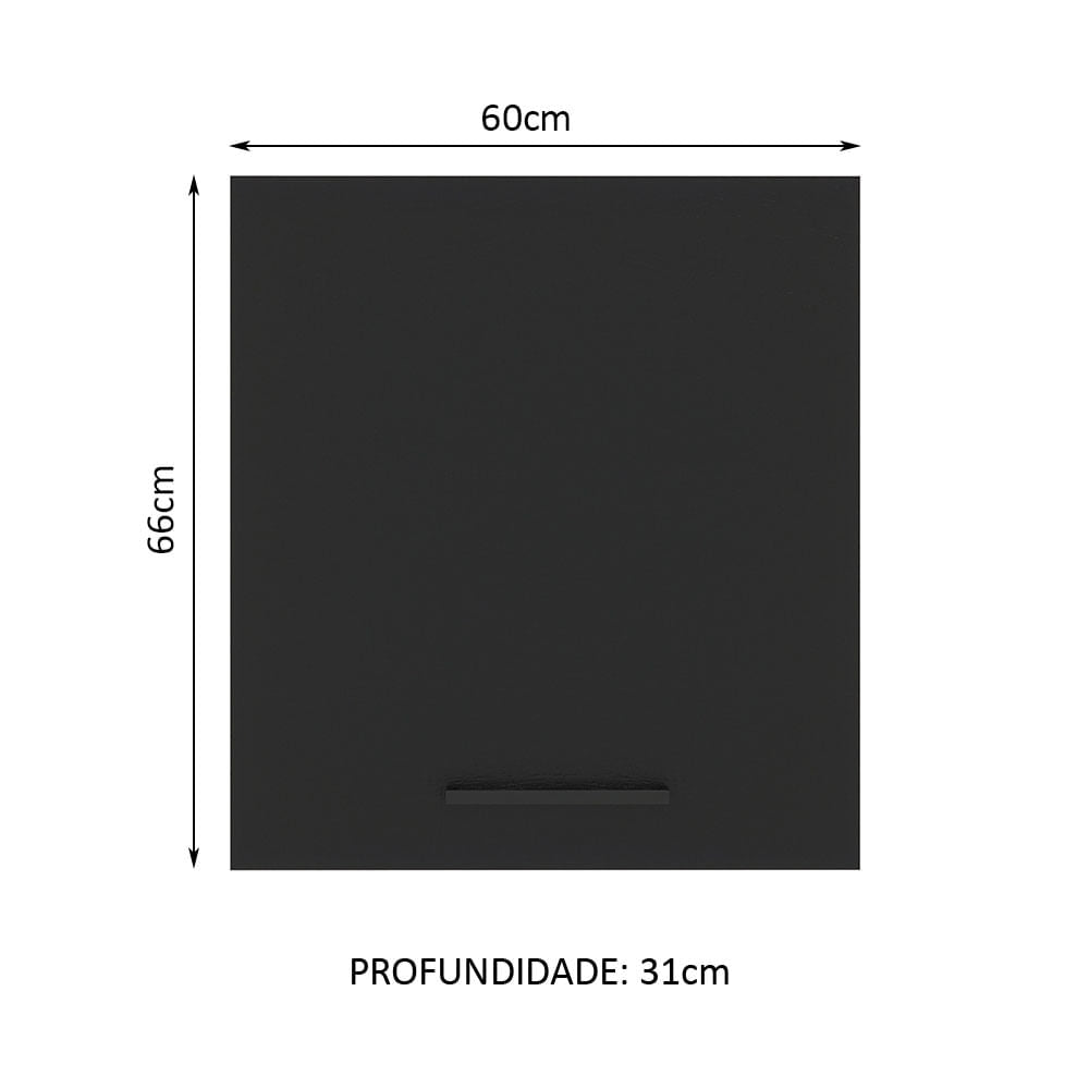 Armário Aéreo Madesa Agata 60 cm 1 Porta Rustic/Preto - Rustic/Preto