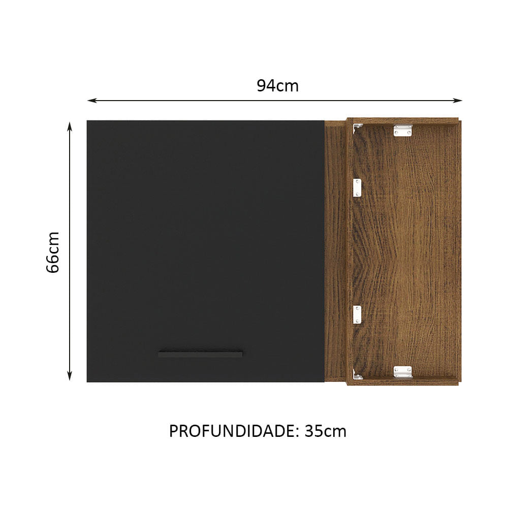 Armário Aéreo de Canto Madesa Agata 1 Porta Rustic/Preto - Rustic/Preto