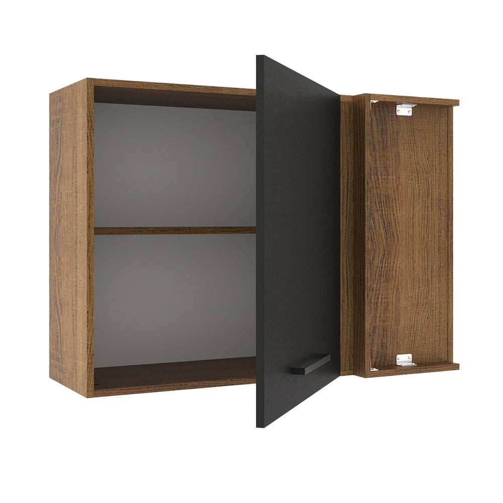 Armário Aéreo de Canto Madesa Agata 1 Porta Rustic/Preto