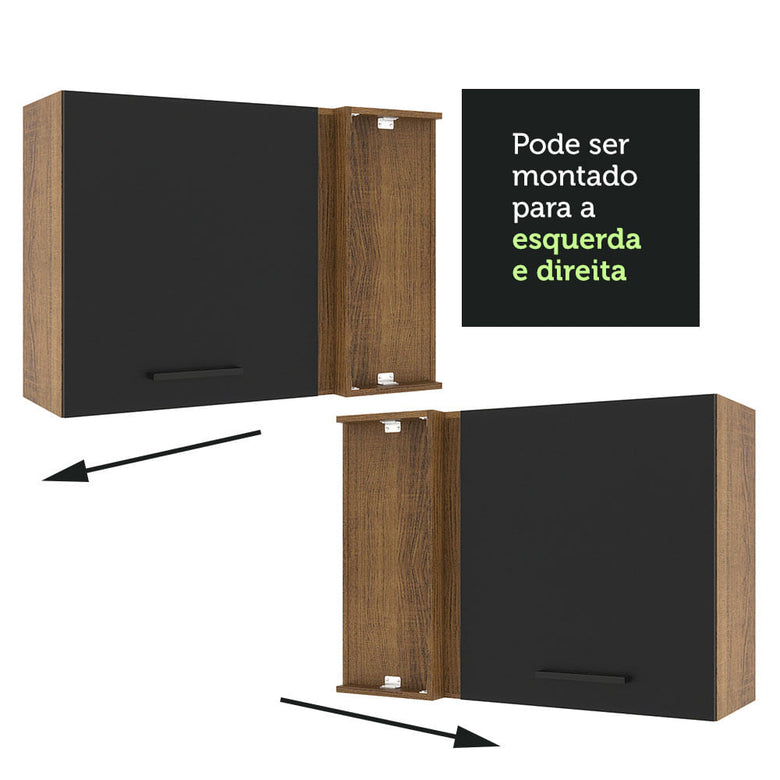 Armário Aéreo de Canto Madesa Agata 1 Porta Rustic/Preto