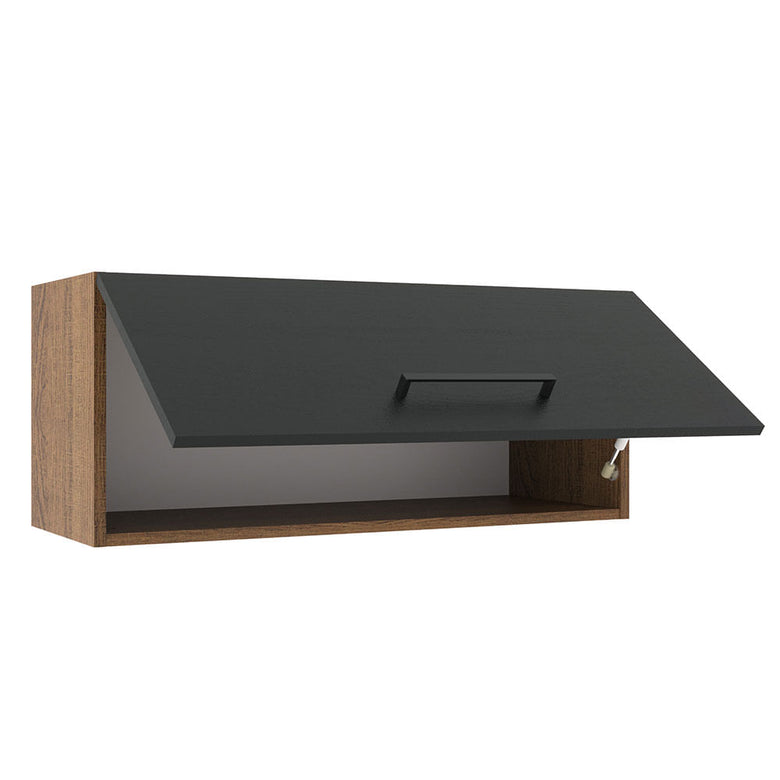 Armário Aéreo Madesa Agata 80 cm 1 Porta Basculante Rustic/Preto