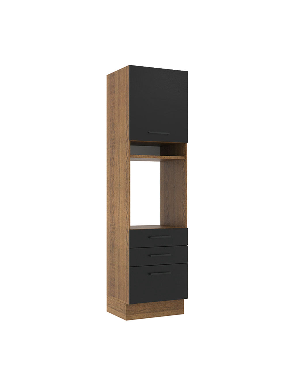 Torre Quente Madesa Agata 60 cm 1 Porta 3 Gavetas Rustic/Preto - Rustic/Preto