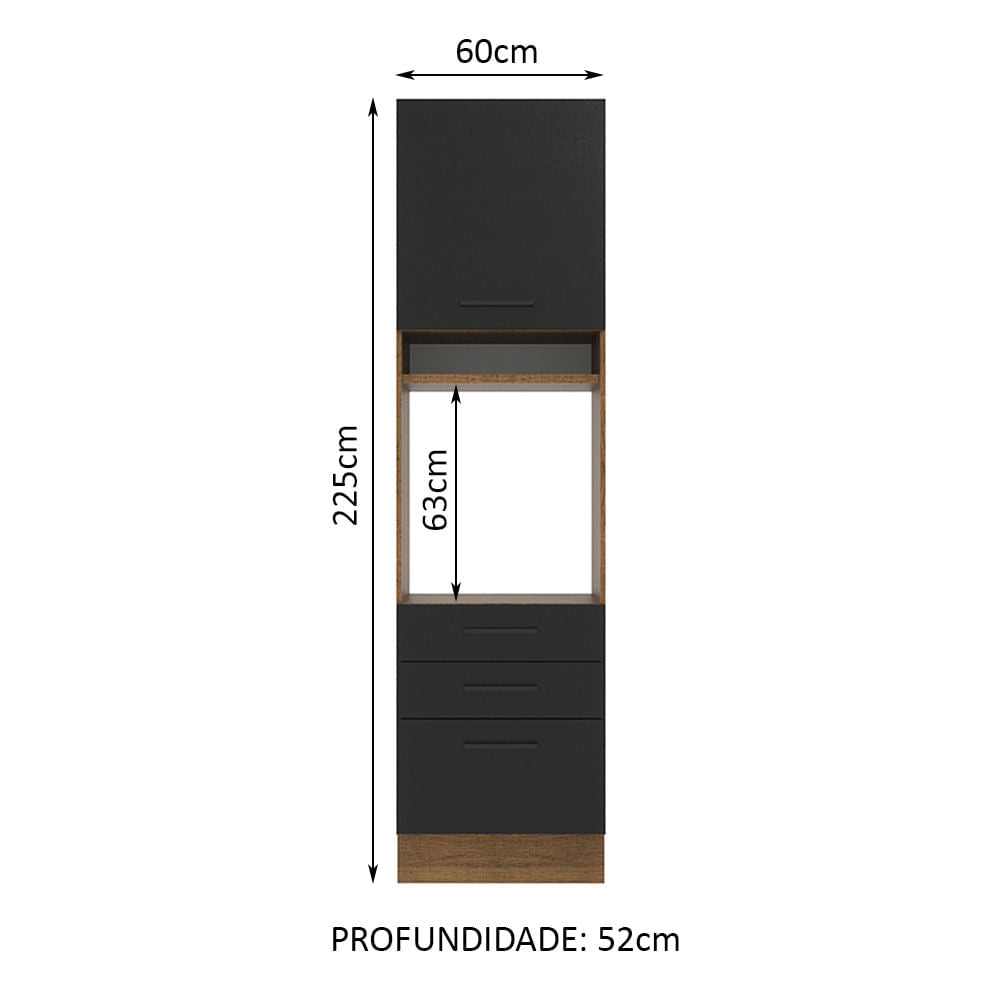 Torre Quente Madesa Agata 60 cm 1 Porta 3 Gavetas Rustic/Preto - Rustic/Preto