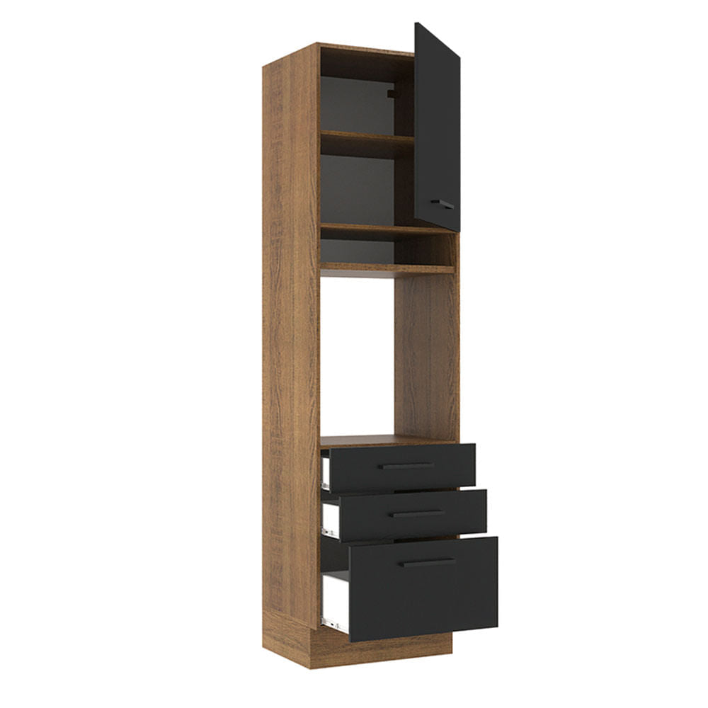 Torre Quente Madesa Agata 60 cm 1 Porta 3 Gavetas Rustic/Preto