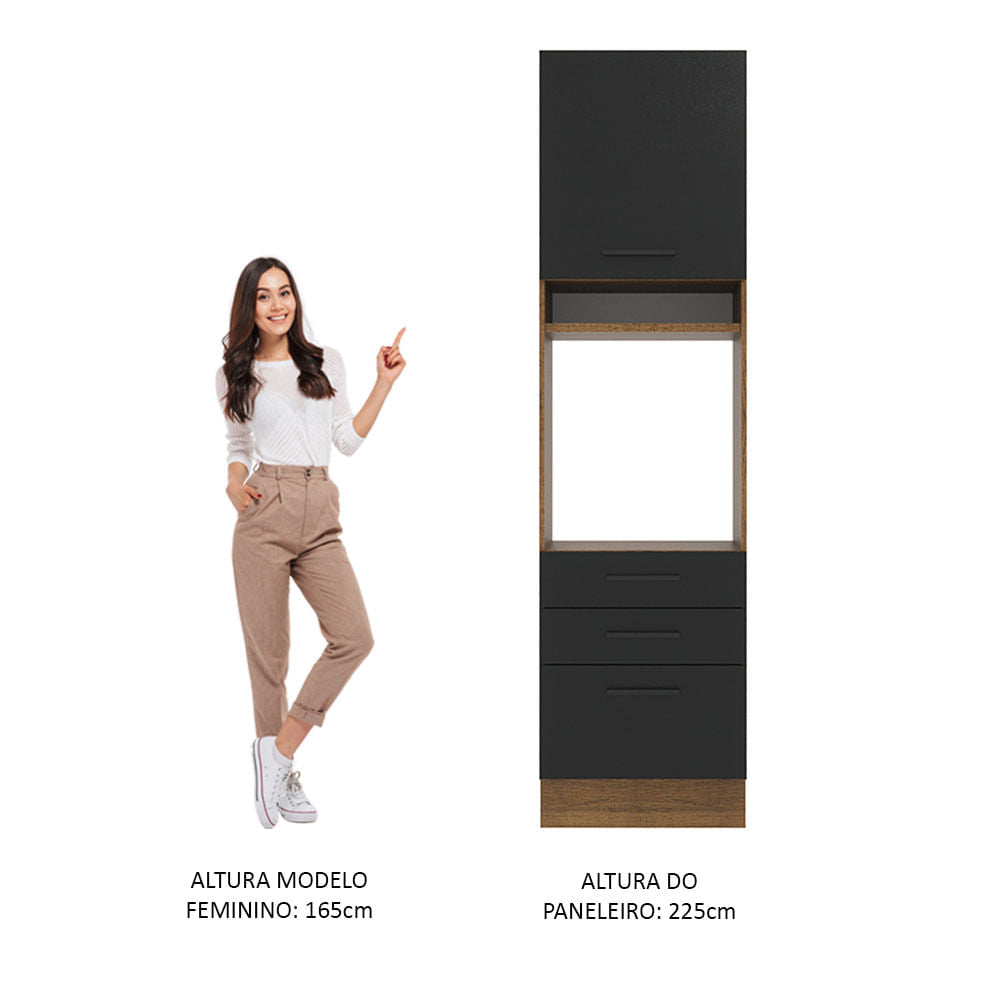 Torre Quente Madesa Agata 60 cm 1 Porta 3 Gavetas Rustic/Preto