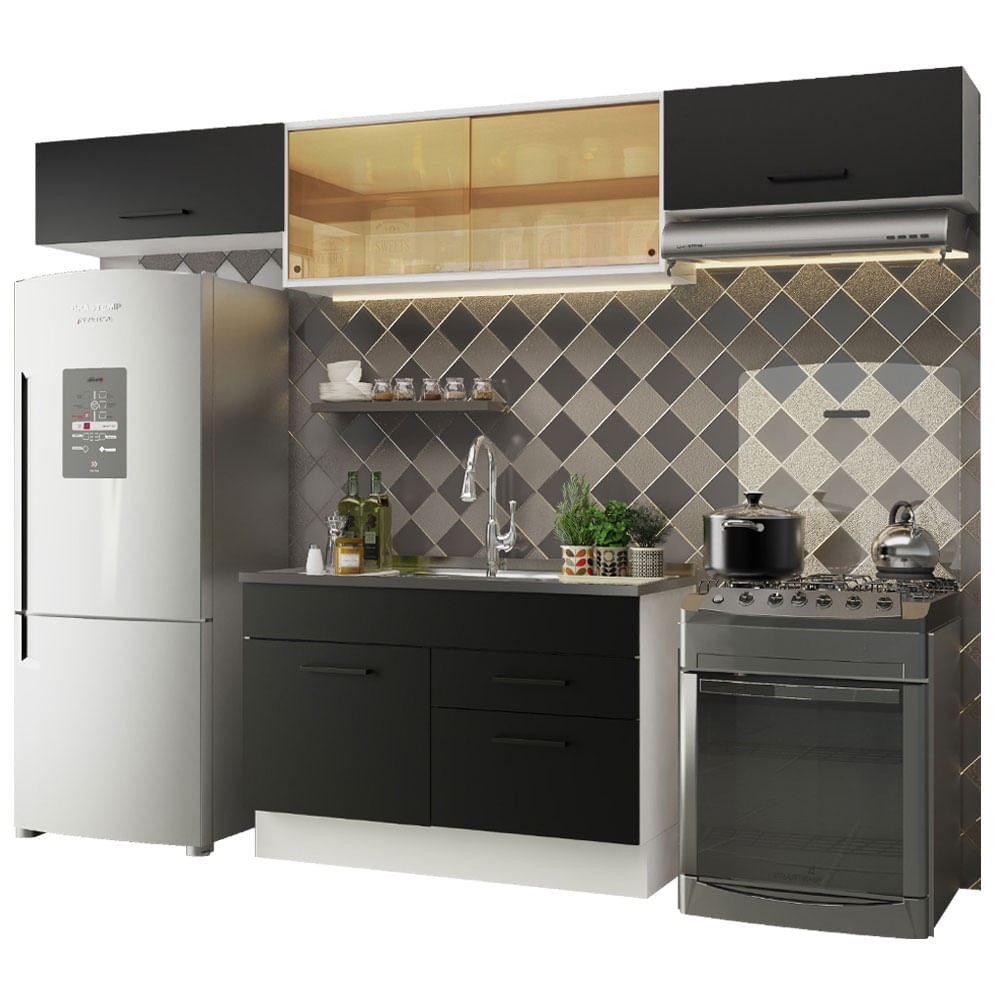 Armário de Cozinha Compacta 280cm Branco/Preto Agata Madesa 01 - Branco/Preto