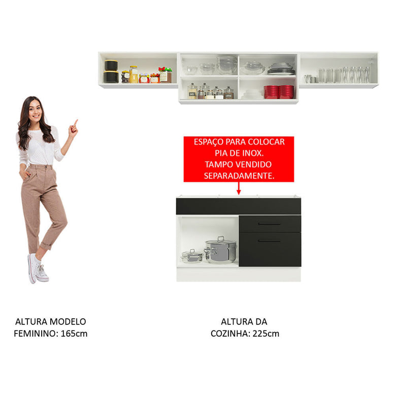 Armário de Cozinha Compacta 280cm Branco/Preto Agata Madesa 01