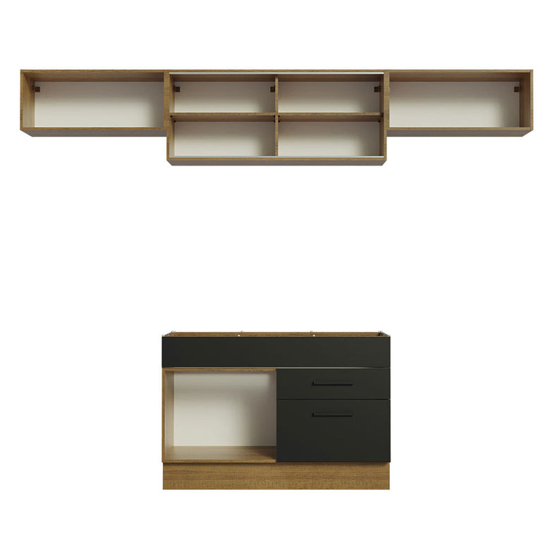 Armário de Cozinha Compacta 280cm Rustic/Preto Agata Madesa 01