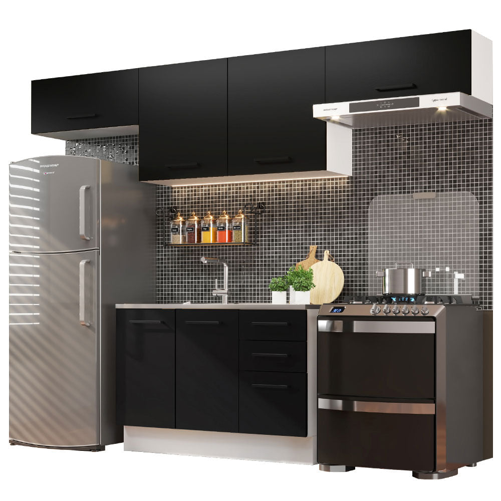 Armário de Cozinha Compacta 280cm Branco/Preto Agata Madesa 02 - Branco/Preto