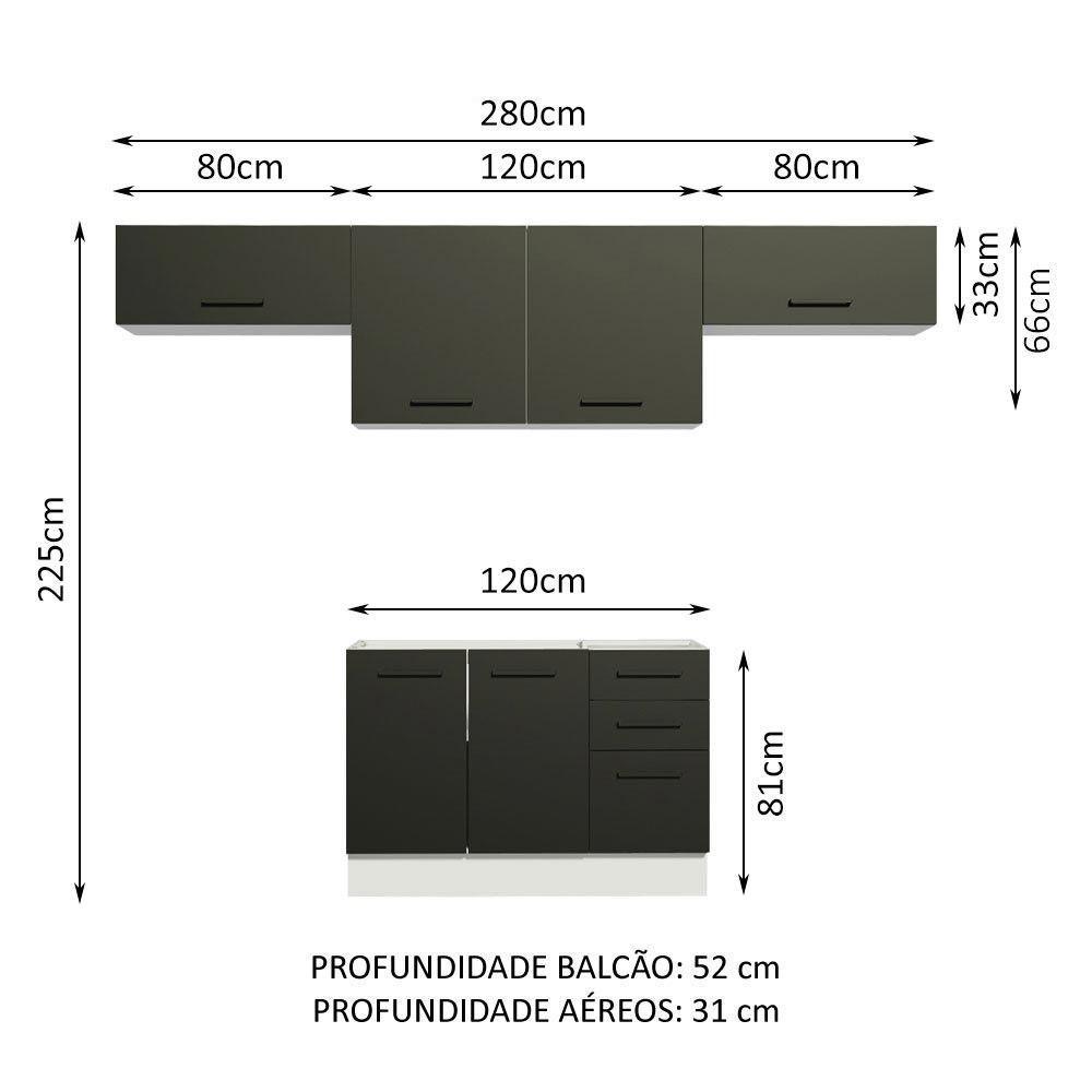 Armário de Cozinha Compacta 280cm Branco/Preto Agata Madesa 02