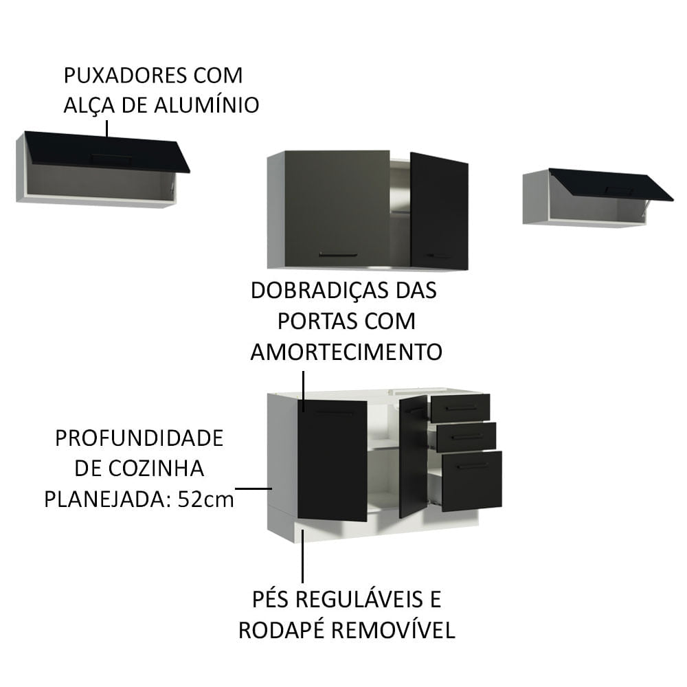 Armário de Cozinha Compacta 280cm Branco/Preto Agata Madesa 02