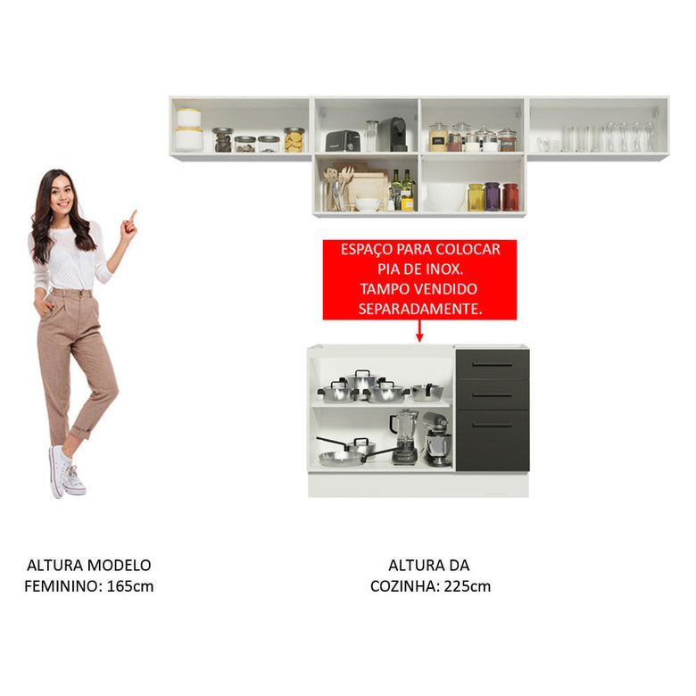 Armário de Cozinha Compacta 280cm Branco/Preto Agata Madesa 02