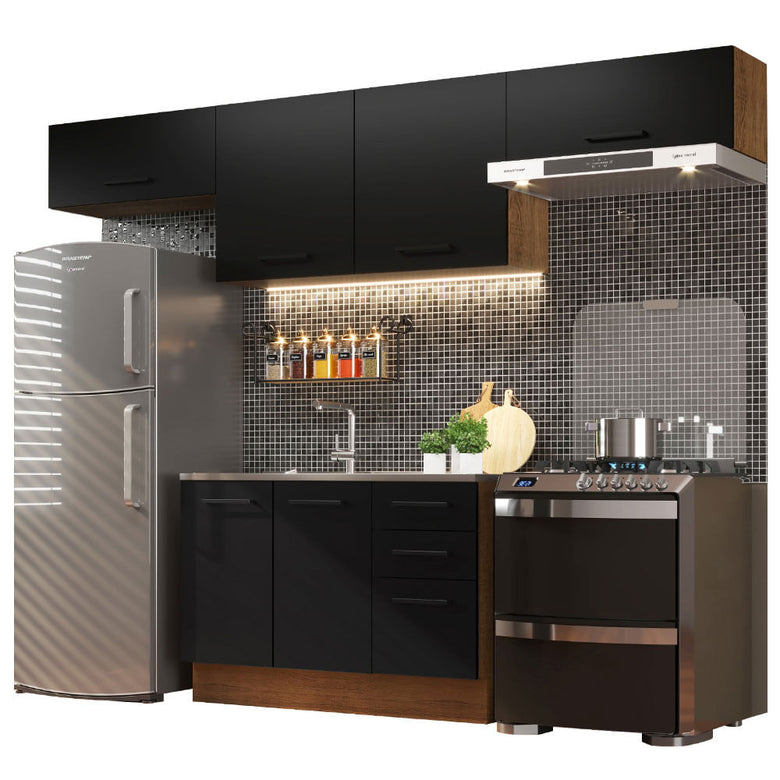 Armário de Cozinha Compacta 280cm Rustic/Preto Agata Madesa 02