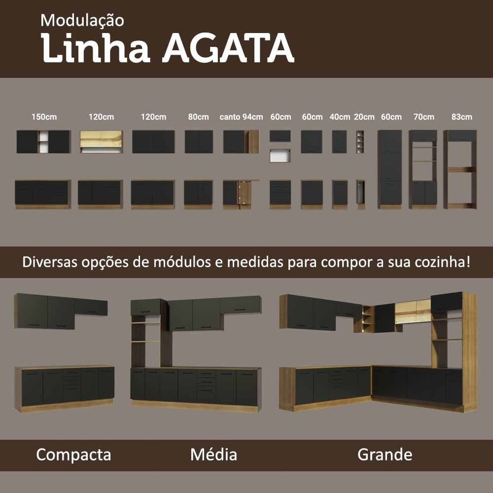 Armário de Cozinha Completa 290cm Rustic/Preto Agata Madesa 01