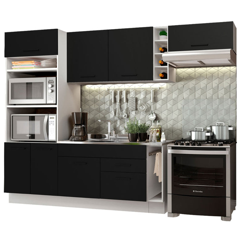 Armário de Cozinha Completa 290cm Branco/Preto Agata Madesa 02
