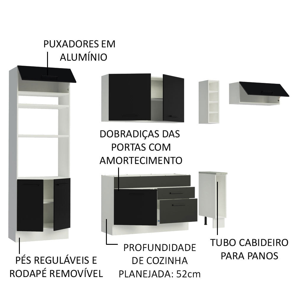 Armário de Cozinha Completa 290cm Branco/Preto Agata Madesa 02
